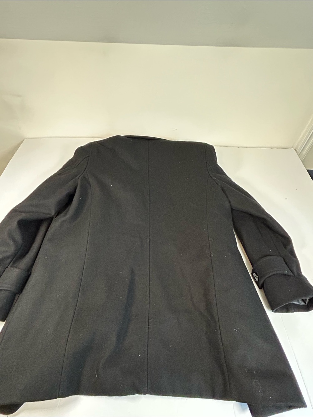 Cole Haan Men's Black Single-Breasted Wool Blend Pea Coat - Picture 9 of 11